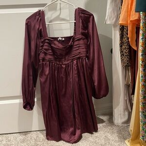 Abercrombie & Fitch Emerson Long Sleeve Satin Fit & Flare Mini Dress - S Petite
